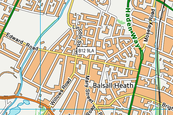 B12 9LA map - OS VectorMap District (Ordnance Survey)