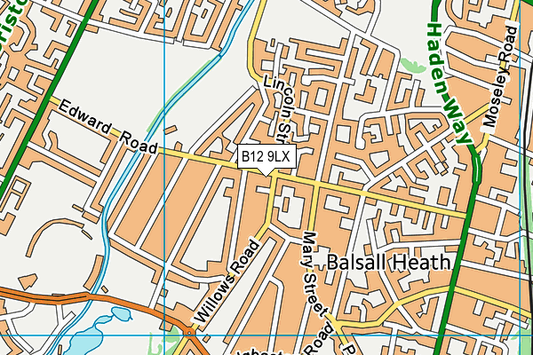 B12 9LX map - OS VectorMap District (Ordnance Survey)