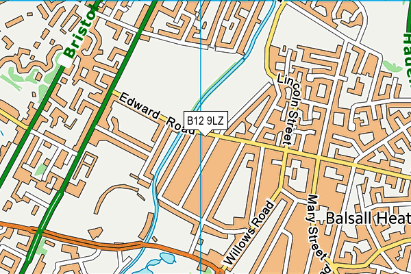 B12 9LZ map - OS VectorMap District (Ordnance Survey)