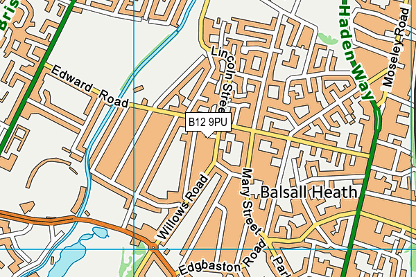 B12 9PU map - OS VectorMap District (Ordnance Survey)