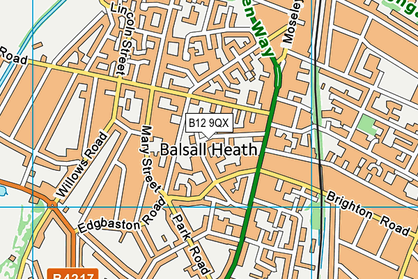 B12 9QX map - OS VectorMap District (Ordnance Survey)