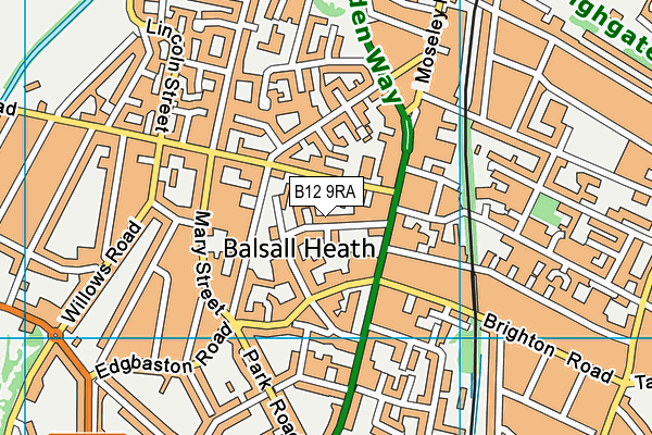 B12 9RA map - OS VectorMap District (Ordnance Survey)