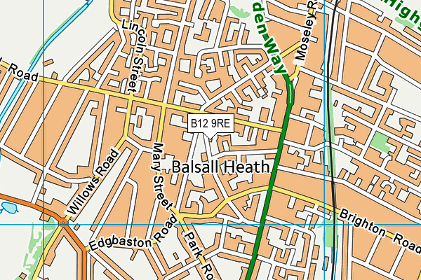 B12 9RE map - OS VectorMap District (Ordnance Survey)