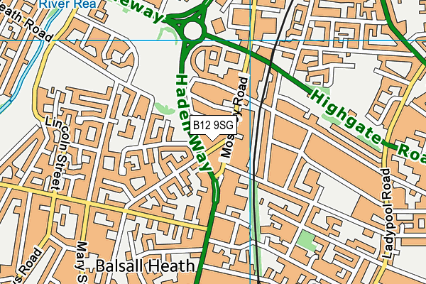 B12 9SG map - OS VectorMap District (Ordnance Survey)