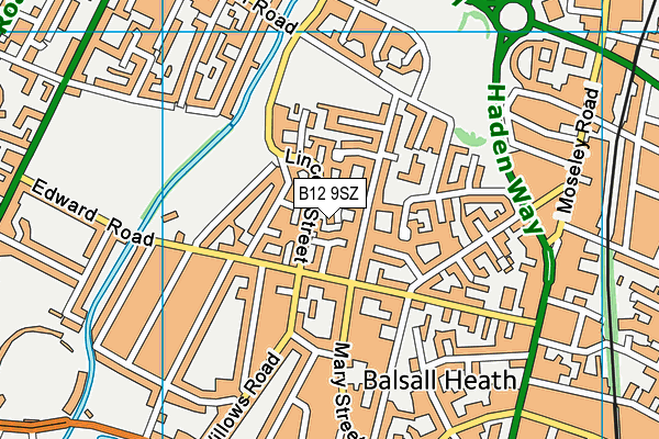 B12 9SZ map - OS VectorMap District (Ordnance Survey)
