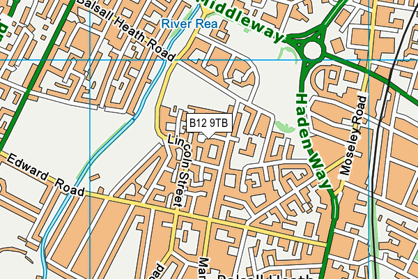 B12 9TB map - OS VectorMap District (Ordnance Survey)