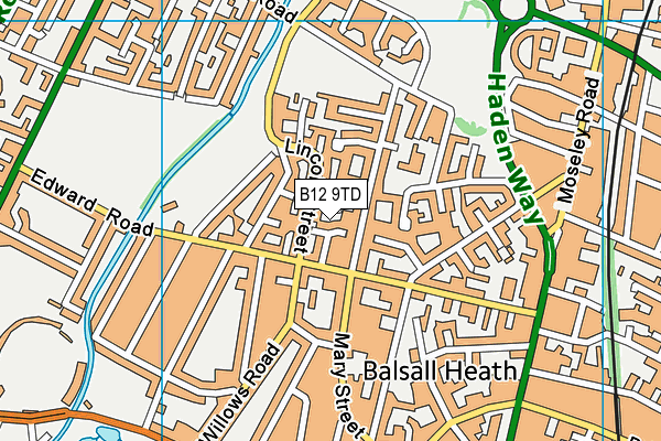 B12 9TD map - OS VectorMap District (Ordnance Survey)