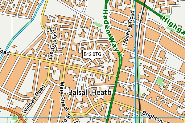 B12 9TG map - OS VectorMap District (Ordnance Survey)