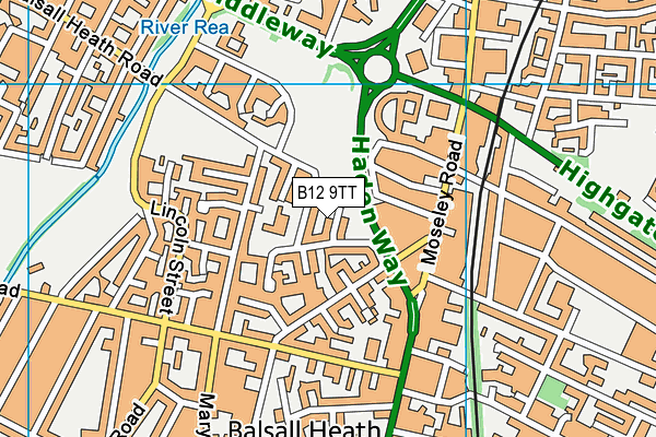 B12 9TT map - OS VectorMap District (Ordnance Survey)