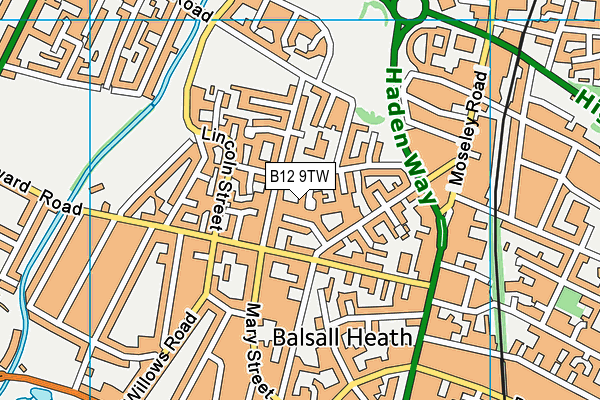 B12 9TW map - OS VectorMap District (Ordnance Survey)