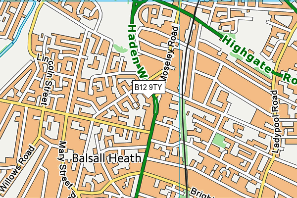 B12 9TY map - OS VectorMap District (Ordnance Survey)