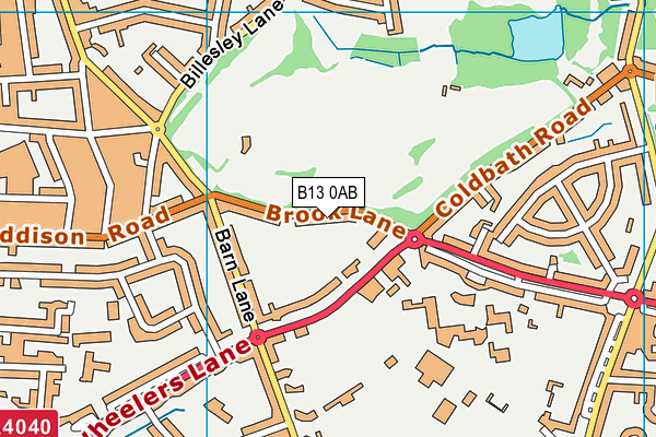 B13 0AB map - OS VectorMap District (Ordnance Survey)