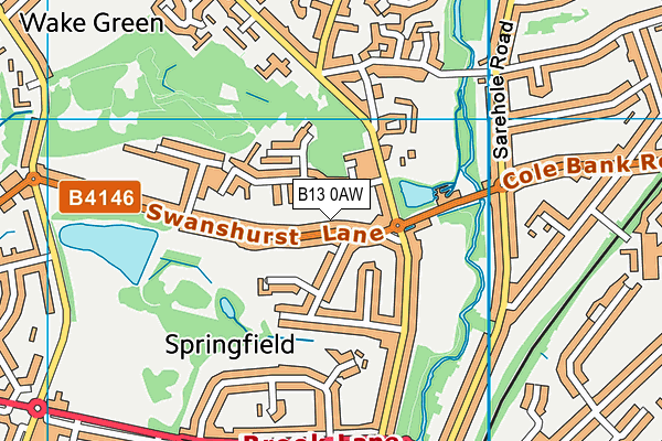 B13 0AW map - OS VectorMap District (Ordnance Survey)