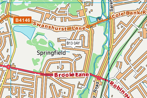 B13 0AY map - OS VectorMap District (Ordnance Survey)