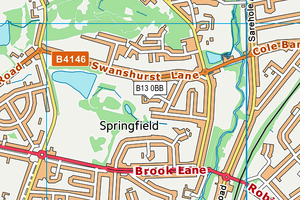 B13 0BB map - OS VectorMap District (Ordnance Survey)