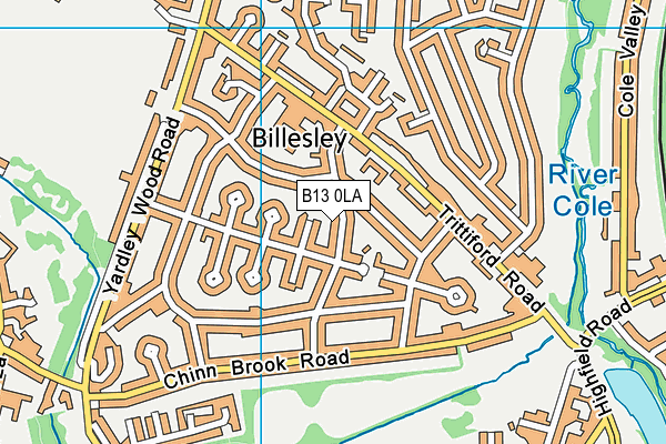 B13 0LA map - OS VectorMap District (Ordnance Survey)