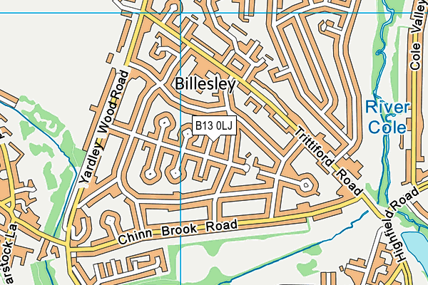 B13 0LJ map - OS VectorMap District (Ordnance Survey)