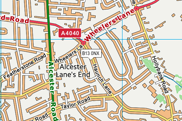 B13 0NX map - OS VectorMap District (Ordnance Survey)