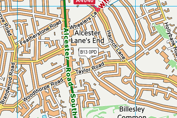 B13 0PD map - OS VectorMap District (Ordnance Survey)