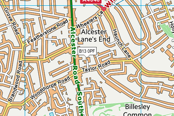 B13 0PF map - OS VectorMap District (Ordnance Survey)