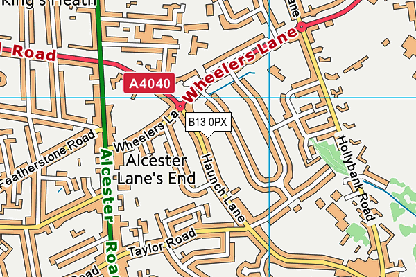 B13 0PX map - OS VectorMap District (Ordnance Survey)