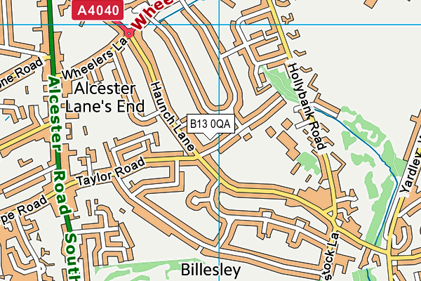 B13 0QA map - OS VectorMap District (Ordnance Survey)