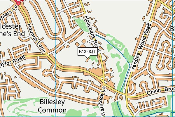 B13 0QT map - OS VectorMap District (Ordnance Survey)