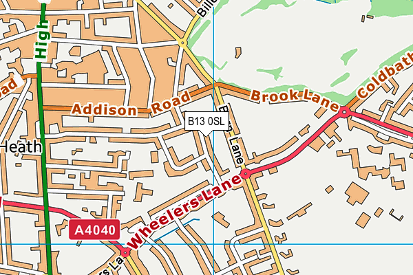 B13 0SL map - OS VectorMap District (Ordnance Survey)