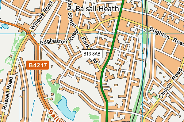 B13 8AB map - OS VectorMap District (Ordnance Survey)