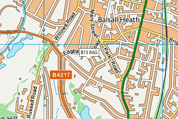 B13 8AG map - OS VectorMap District (Ordnance Survey)