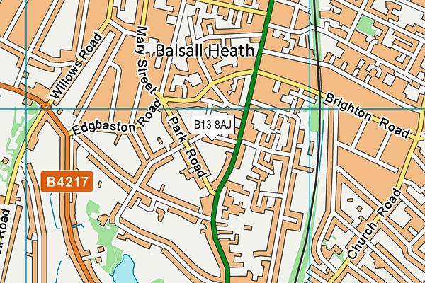 B13 8AJ map - OS VectorMap District (Ordnance Survey)