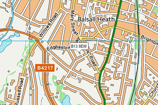 B13 8EW map - OS VectorMap District (Ordnance Survey)