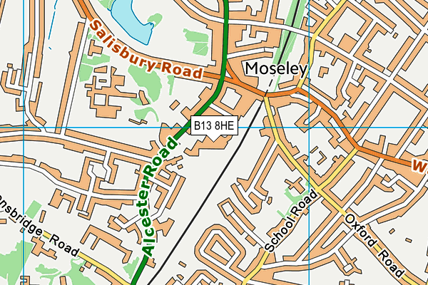 B13 8HE map - OS VectorMap District (Ordnance Survey)