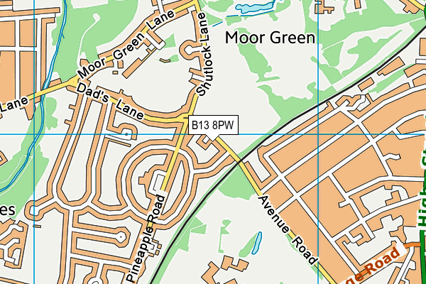 B13 8PW map - OS VectorMap District (Ordnance Survey)