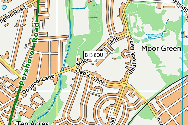 B13 8QU map - OS VectorMap District (Ordnance Survey)