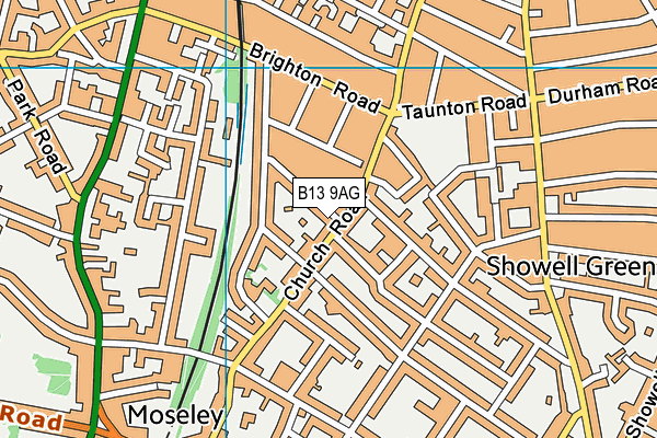 B13 9AG map - OS VectorMap District (Ordnance Survey)