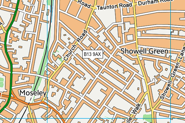 B13 9AX map - OS VectorMap District (Ordnance Survey)