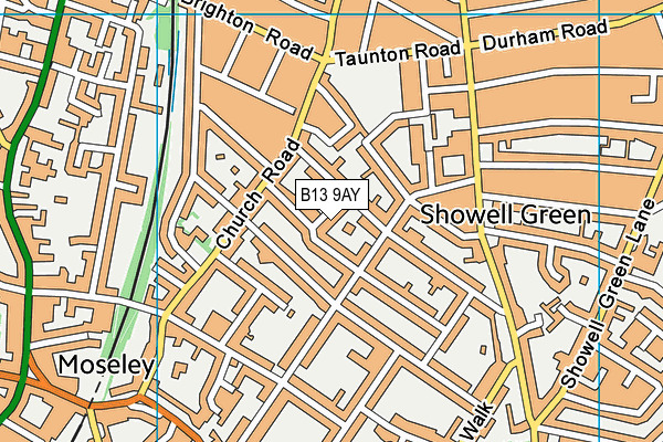 B13 9AY map - OS VectorMap District (Ordnance Survey)