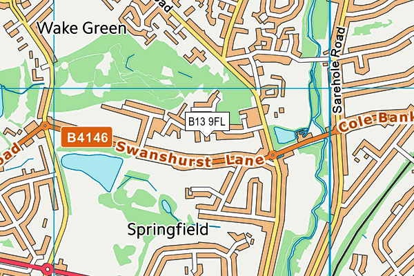 B13 9FL map - OS VectorMap District (Ordnance Survey)
