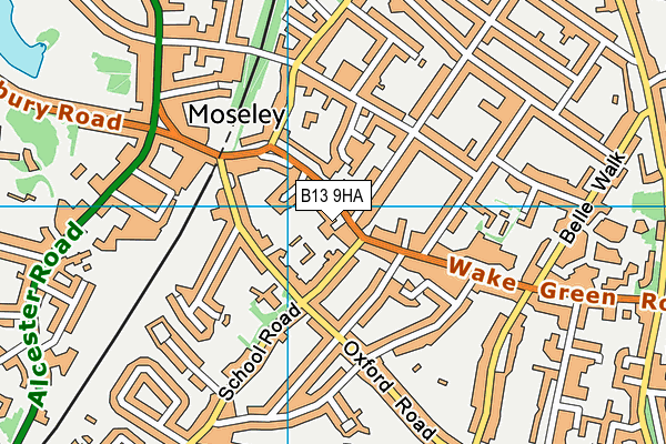 B13 9HA map - OS VectorMap District (Ordnance Survey)