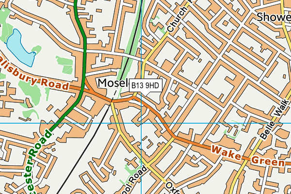 B13 9HD map - OS VectorMap District (Ordnance Survey)