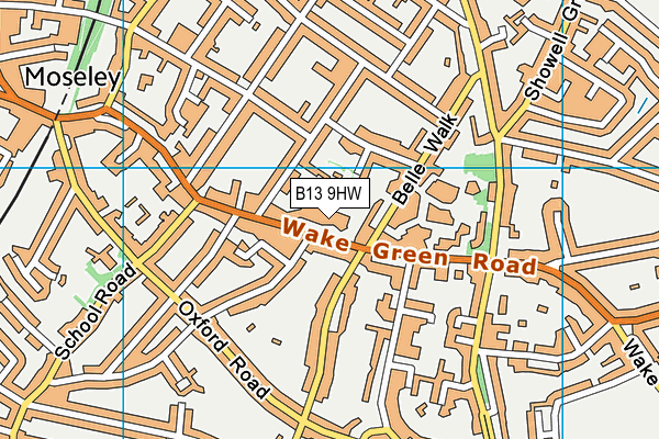 B13 9HW map - OS VectorMap District (Ordnance Survey)