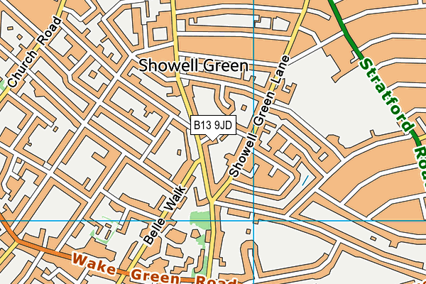 B13 9JD map - OS VectorMap District (Ordnance Survey)