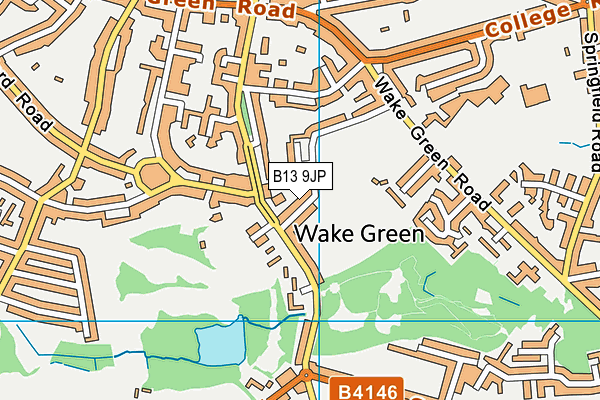 Wake Green Playing Fields map (B13 9JP) - OS VectorMap District (Ordnance Survey)