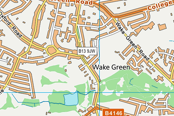 B13 9JW map - OS VectorMap District (Ordnance Survey)