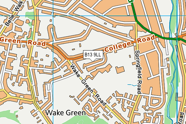 B13 9LL map - OS VectorMap District (Ordnance Survey)