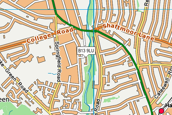 B13 9LU map - OS VectorMap District (Ordnance Survey)