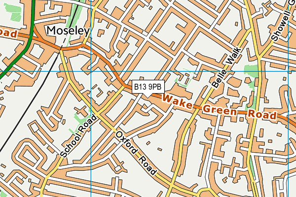 B13 9PB map - OS VectorMap District (Ordnance Survey)