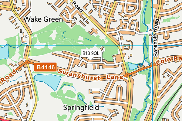 B13 9QL map - OS VectorMap District (Ordnance Survey)