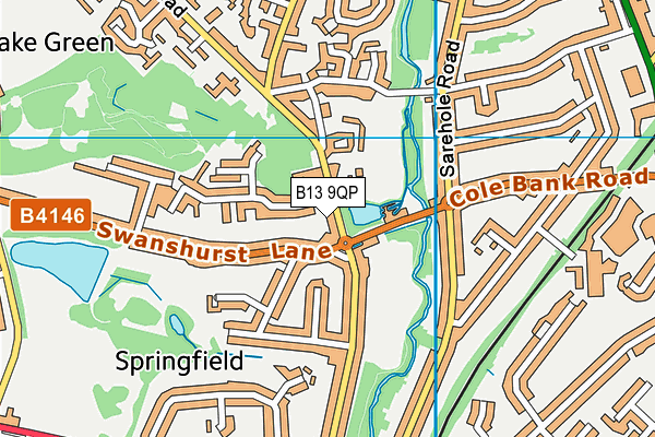 B13 9QP map - OS VectorMap District (Ordnance Survey)